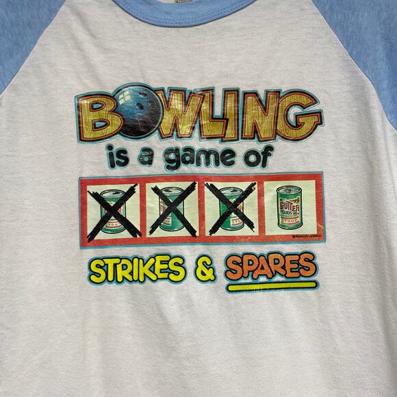 Vintage Mens Size L Bowling Graphic Print Single Stitch Baseball Jersey Shirt - Picture 6 of 7